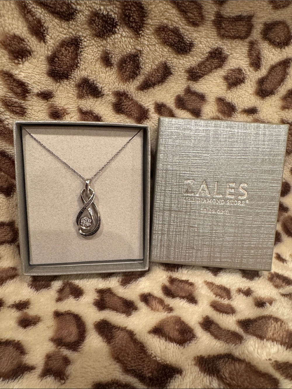 Zales Silver Infinity Drop Necklace with Center Stone